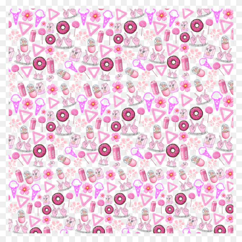 1024x1024 Descargar Png Tumblr Pink Rosa Flowers Flores Leche Leche Donuts Icecr, Pattern, Alfombra, Text Hd Png