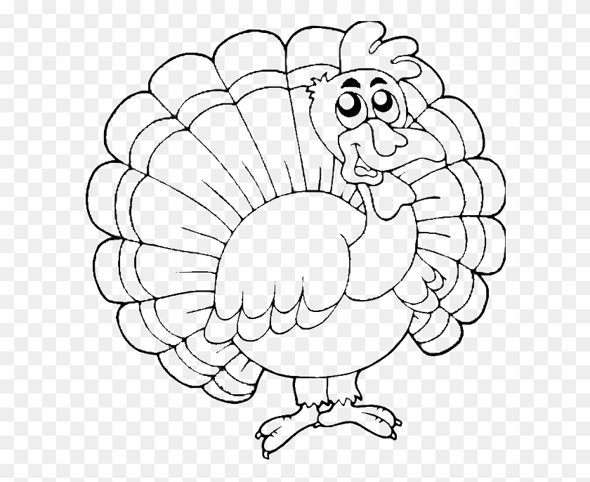 600x626 Turkey Happy Thanksgiving Coloring For Kids Thanksgiving Cartoon, Turkey Bird, Poultry, Fowl HD PNG Download