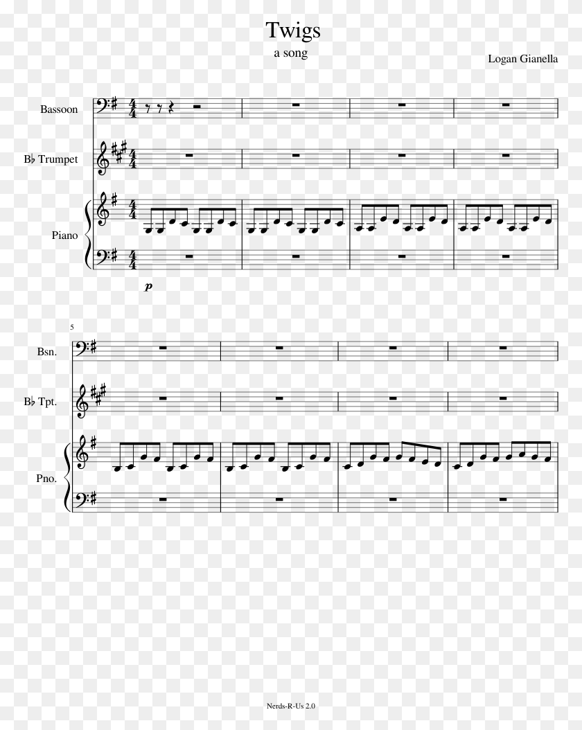 773x994 Twigs Sheet Music For Piano Bassoon Trumpet, Gray, World Of Warcraft HD PNG Download