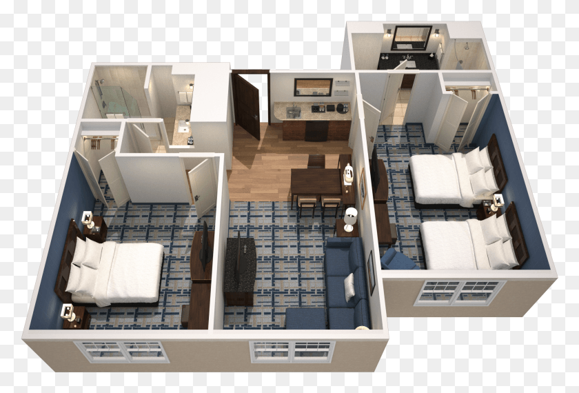 2037x1332 Two Bedroom Suite King And Queenqueen Embassy Suites 2 Bedroom Suite Layout, Floor Plan, Diagram, Furniture HD PNG Download