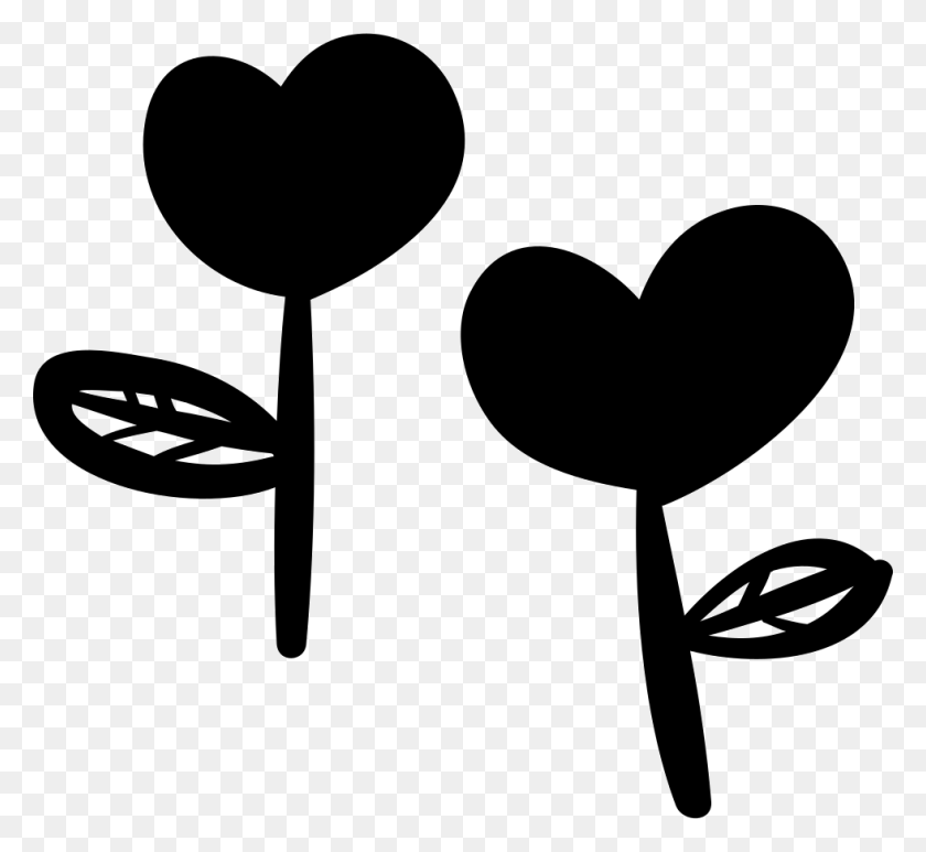 980x896 Two Heart Shaped Flowers Comments Heart Flower Svg, Stencil, Text HD PNG Download