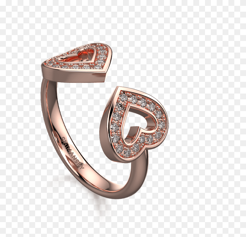 567x751 Two Hearts Open Pave Diamond Ring Rose Gold Engagement Ring, Jewelry, Accessories, Accessory HD PNG Download