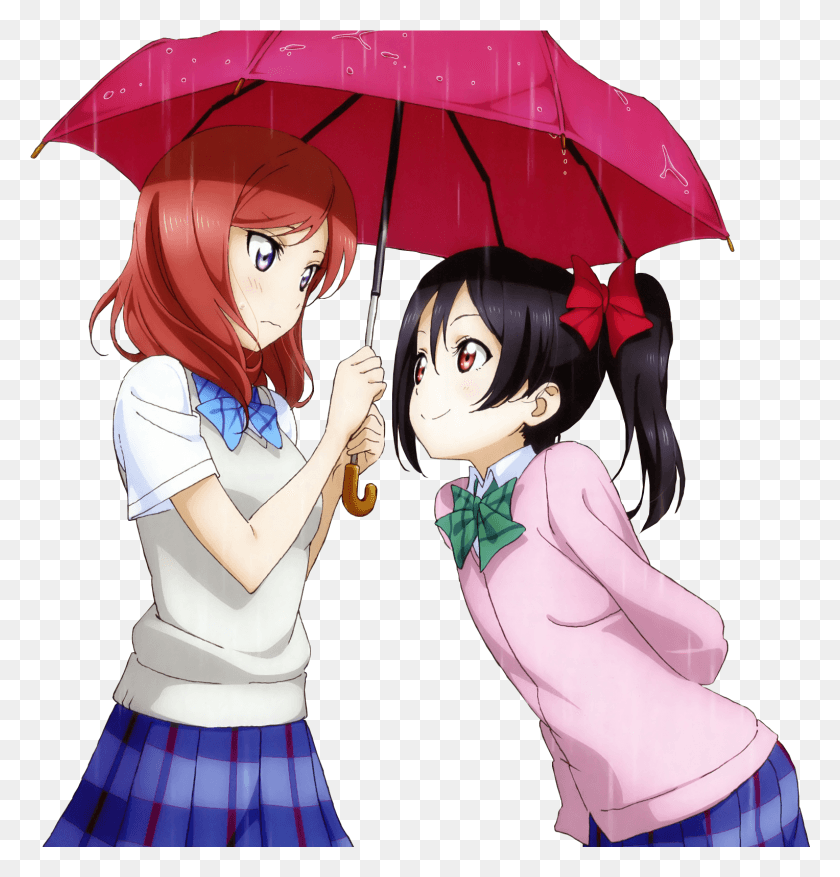 1527x1601 Two Of Us Under The Umbrella Maki And Nico Looking, Comics, Book, Person HD PNG Download