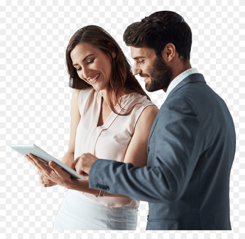 798x778 Two People Looking At A Compliance Software On A Tablet Girl, Person, Human, Clothing HD PNG Download