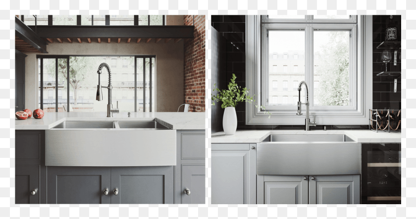 1921x948 Two Vigo Stainless Steel Farmhouse Kitchen Sinks One Sink, Sink Faucet, Indoors, Room HD PNG Download