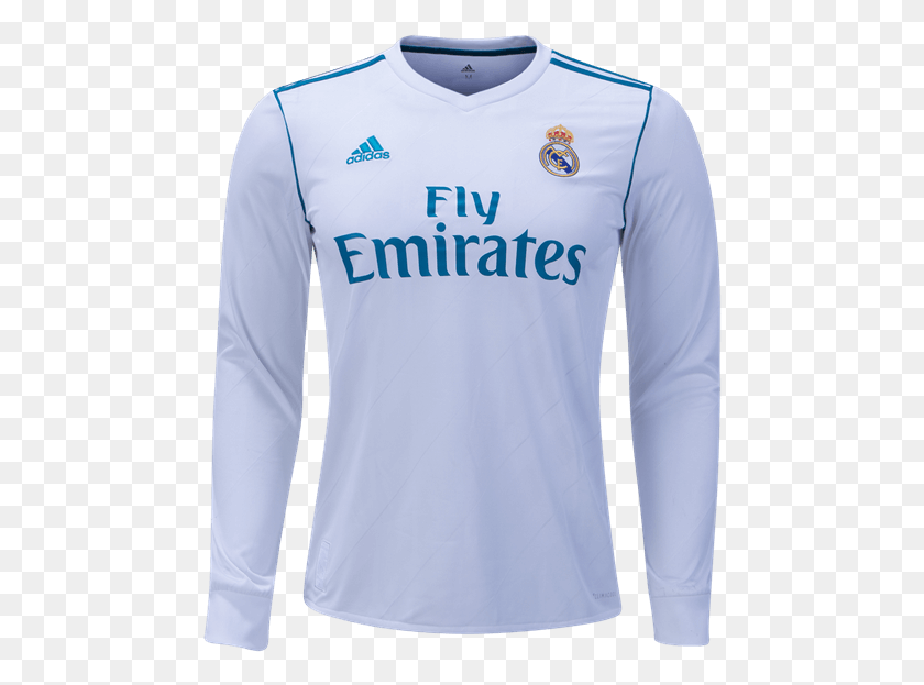 472x563 Uefa Champions Adidas Real Madrid Long Sleeve Home Real Madrid Jersey 2018 Long Sleeve, Clothing, Apparel, Shirt Descargar Hd Png