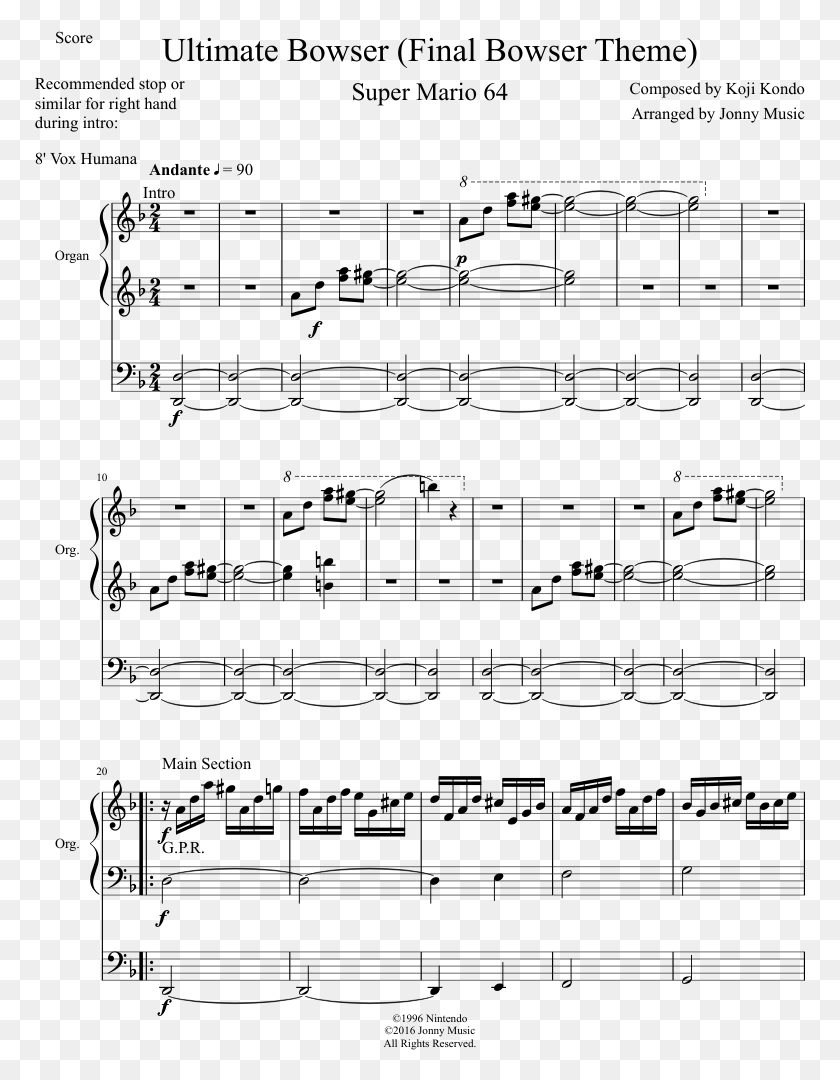771x1020 Ultimate Bowser Sheet Music Composed By Composed By Organ Stop Sheet Music, Gray, World Of Warcraft HD PNG Download