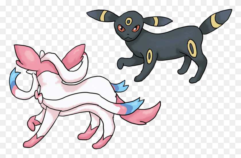 1010x639 Umbreon And Sylveon By Cinnamon Pokemon Umbreon And Sylveon, Млекопитающее, Животное, Дикая Природа Png Скачать