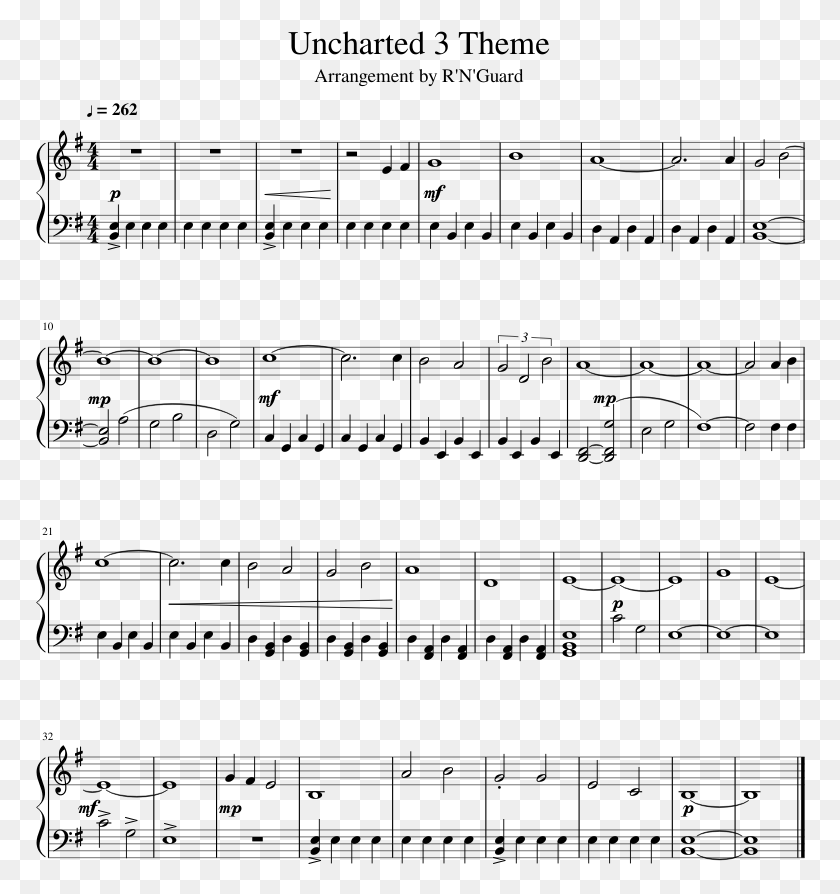 770x834 Uncharted 3 Theme Sheet Music 1 Of 1 Pages Uncharted Theme Violin Sheet Music, Gray, World Of Warcraft HD PNG Download
