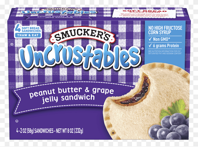 975x703 Uncrustables Peanut Butter Amp Grape Jelly Peanut Butter And Jelly Sandwich Smuckers, Plant, Bread, Food HD PNG Download