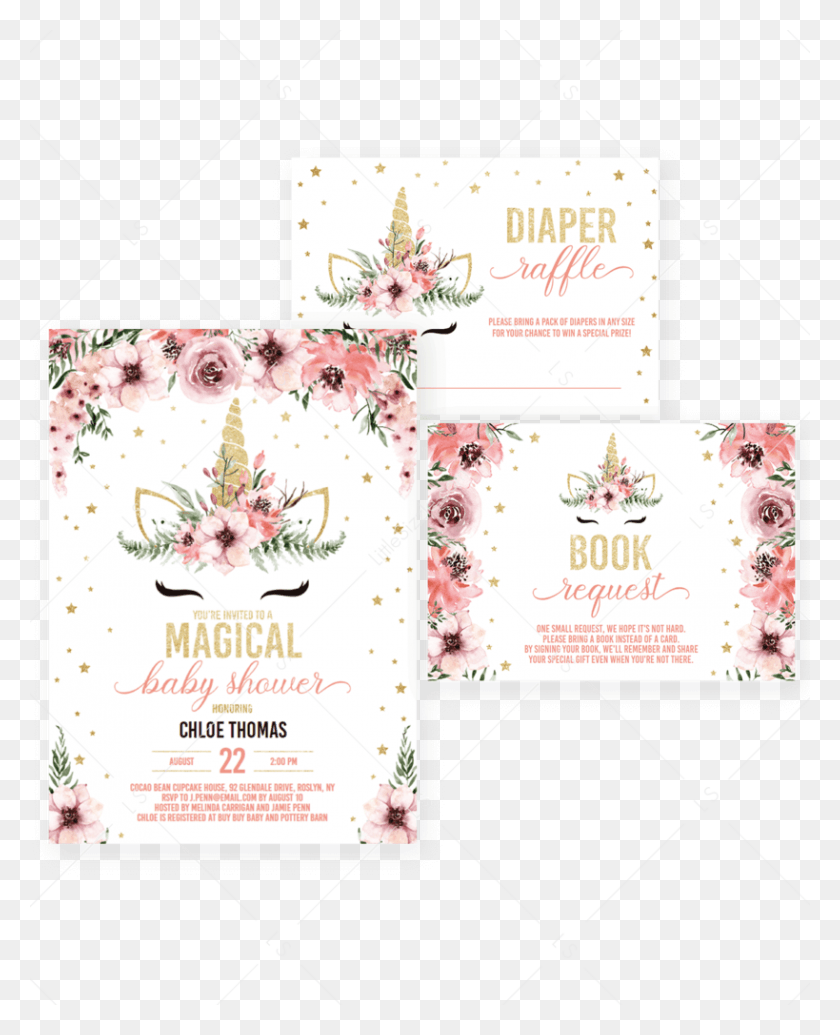 819x1024 Unicorn Baby Shower Invitation Bundle Pink And Gold Baby Shower Unicorn Themes, Paper, Flyer, Poster HD PNG Download