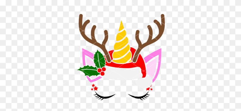 Unicorn Face With Christmas Hat Language, Clothing, People, Person Clipart PNG