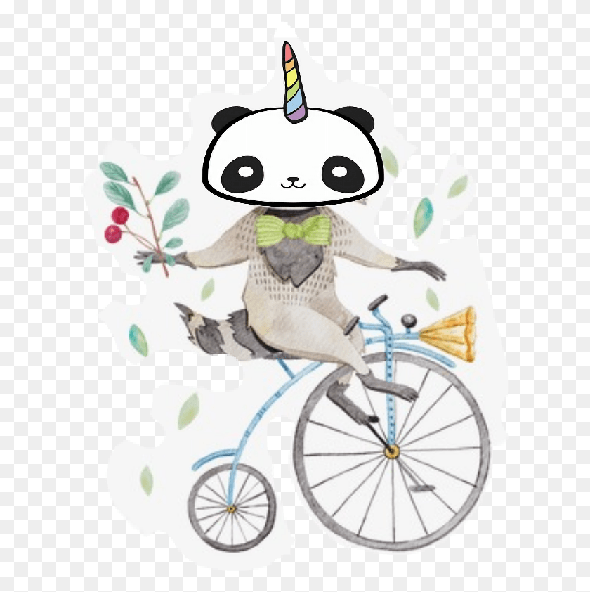 614x782 Unicorn Panda Pandaface Bike Cute Unique Animals Rysunek Roweru, Wheel, Machine, Bicycle HD PNG Download