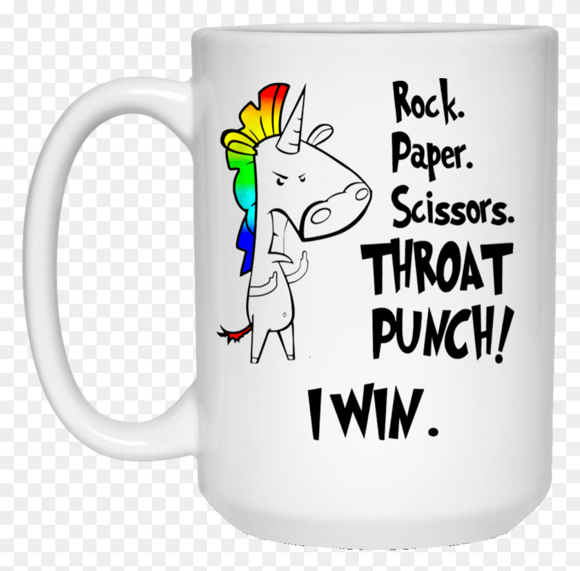 1143x1125 Unicorn Rock Paper Scissors Throat Punch I Win Shirt Unicorn Shuh Duh Fuh Cup, Coffee Cup, Jug, Text HD PNG Download