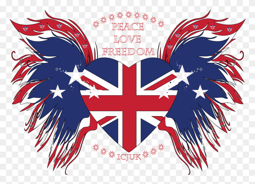 1020x716 Union Jack Heart With Wings Peace Love Freedom Unisex Union Jack Heart, Poster, Advertisement, Graphics HD PNG Download