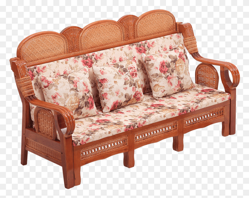 791x617 Unique Convertible Transformer Pull Out Cane Wood Sofa Studio Couch, Furniture, Cushion, Pillow HD PNG Download