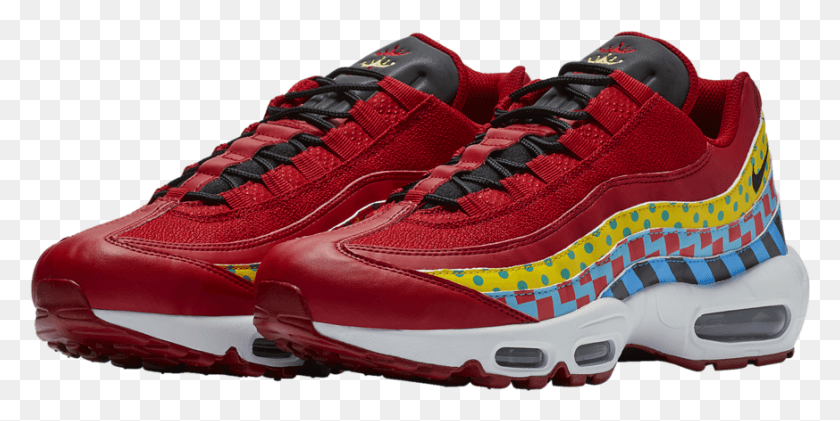 873x405 Unique Patterns And Logos Land On This Nike Air Max Nike Air Max 95 Gym Red Black White, Shoe, Footwear, Clothing HD PNG Download