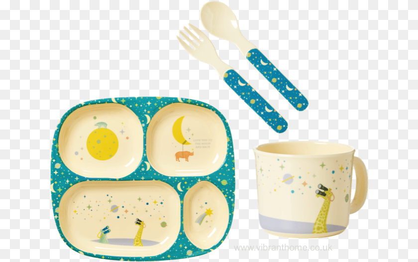 642x526 Universe Blue Print Baby 4 Piece Melamine Dinner Set Rice Kinderteller, Spoon, Cutlery, Fork, Cup Clipart PNG