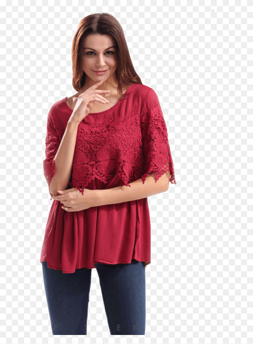 580x1081 Unomatch Women Evening Style Lace Decorated Shirt And Photo Shoot, Clothing, Apparel, Sleeve HD PNG Download