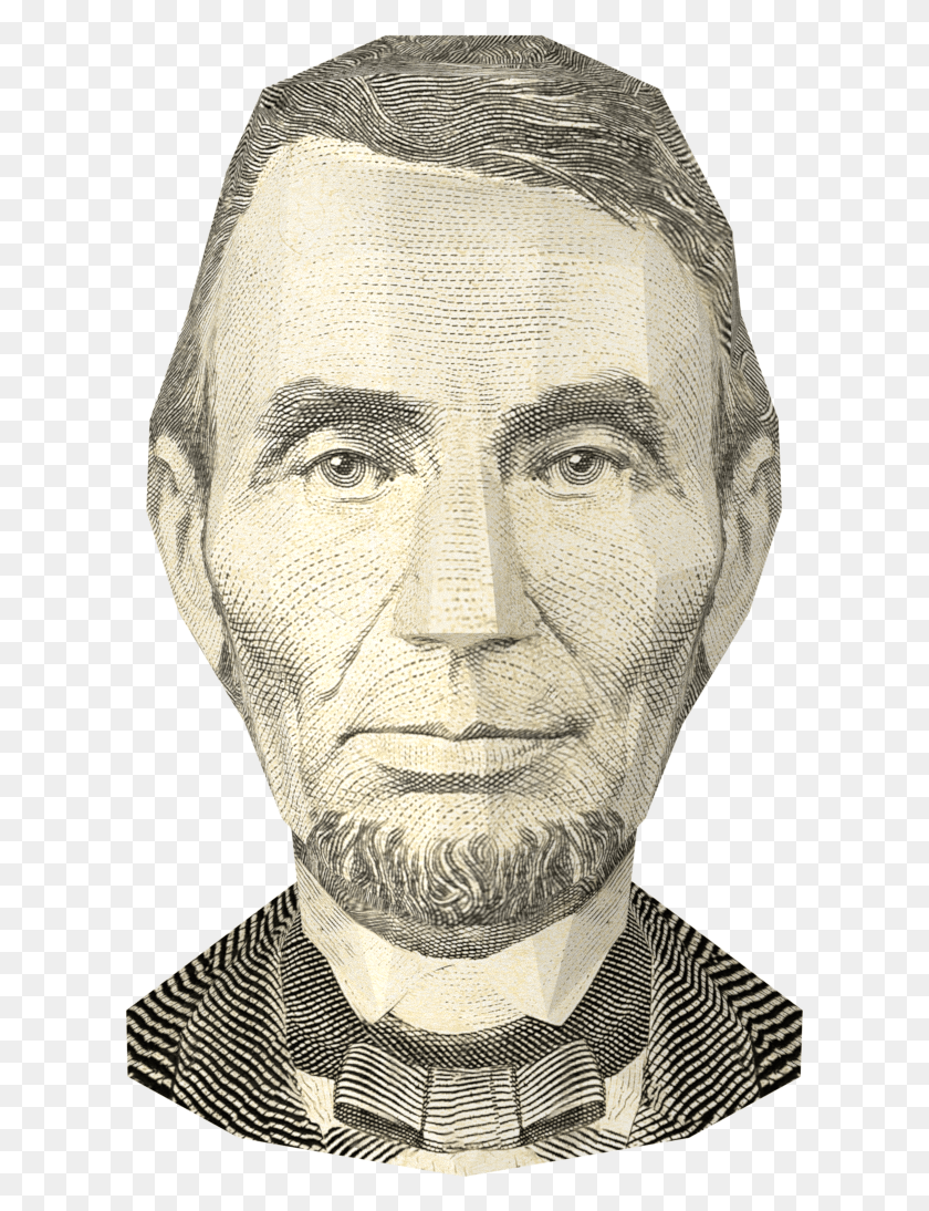 615x1034 Us 5 Bill Abraham Lincoln Self Portrait, Head, Person, Human HD PNG Download