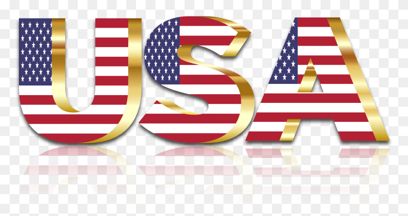 2327x1151 Usa Flag Typography Gold With Reflection No Background High Resolution Usa Flag, Flag, Symbol, American Flag HD PNG Download