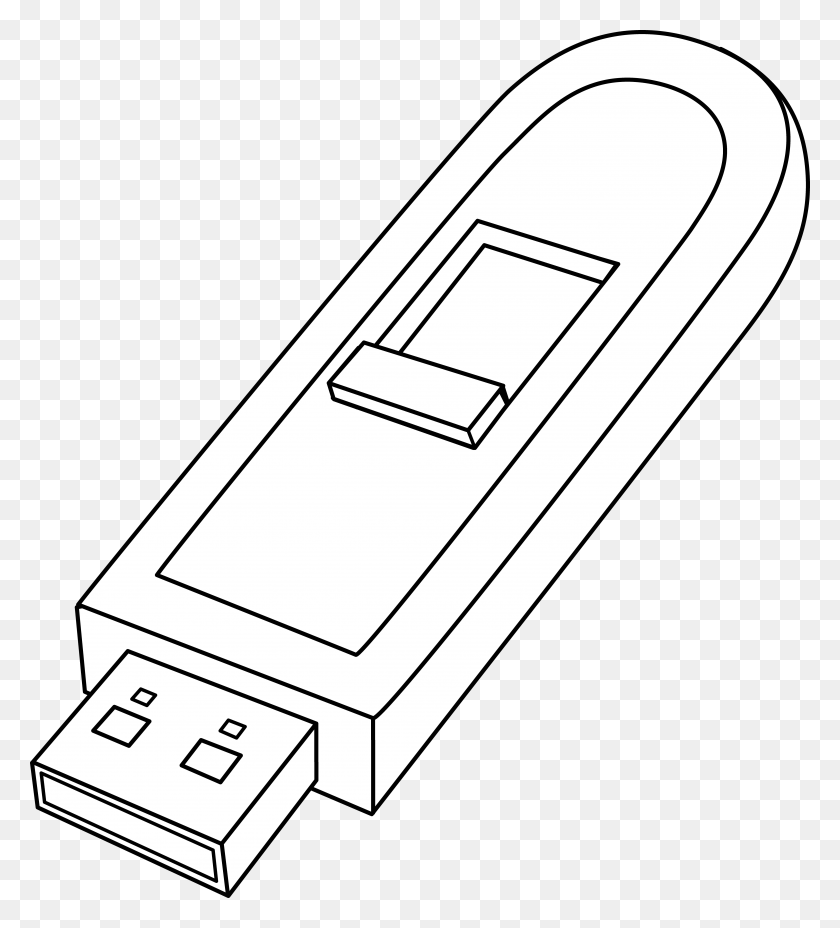 4769x5311 Usb Flash Clipart Outline Pendrive Black And White, Electronics HD PNG Download
