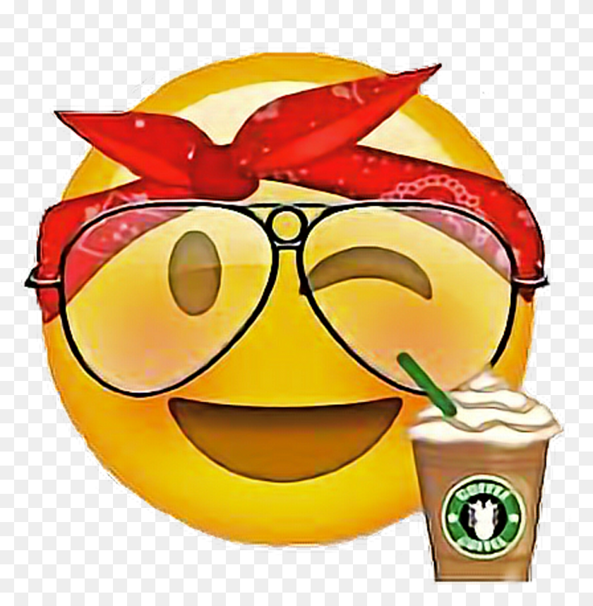 1024x1049 Usethis Emoji Starbucks Lol Cute Wink Emojis Emoji With Bandana, Helmet, Clothing, Apparel HD PNG Download