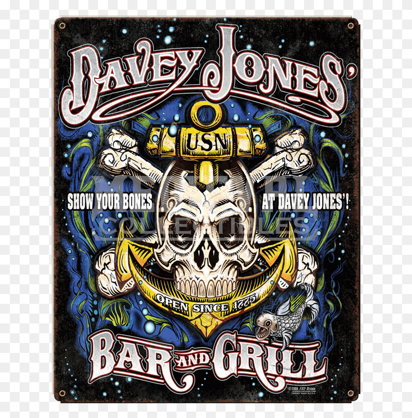 633x793 Usn Davey Jones Bar Amp Grill Vintage Steel Sign Emblem, Advertisement, Poster, Text HD PNG Download