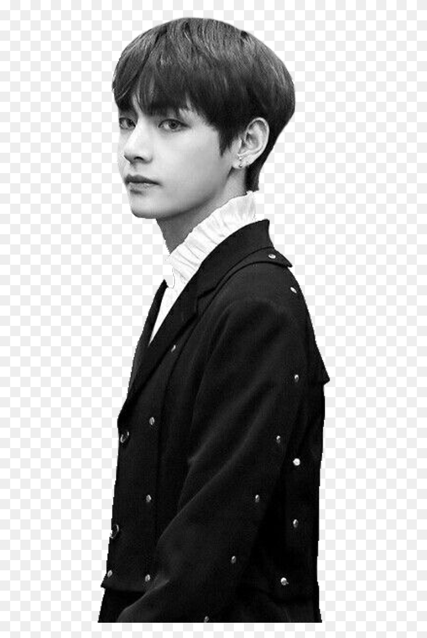 462x1193 V Sticker Kim Taehyung Black Suit, Clothing, Apparel, Overcoat HD PNG Download
