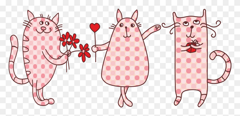 2664x1181 Valentine Animals Couples Set Personal Clipart Cat Valentine Clipart, Textura, Etiqueta, Texto Hd Png Descargar