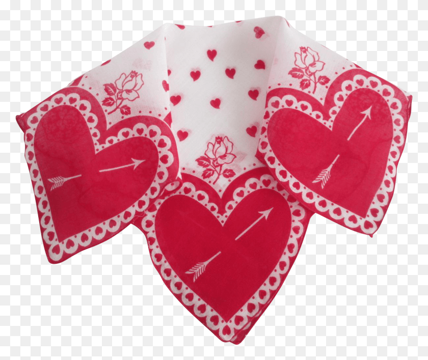 1211x1005 Valentine Hearts Arrows Handkerchief Vintage 1950s Motif, Lace, Rug, Heart HD PNG Download