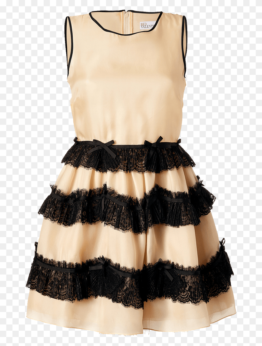 677x1049 Valentino R E D Nude Silk Dress With Black Lace Trim Liv And Maddie Maddie Outfits, Clothing, Apparel, Evening Dress HD PNG Download
