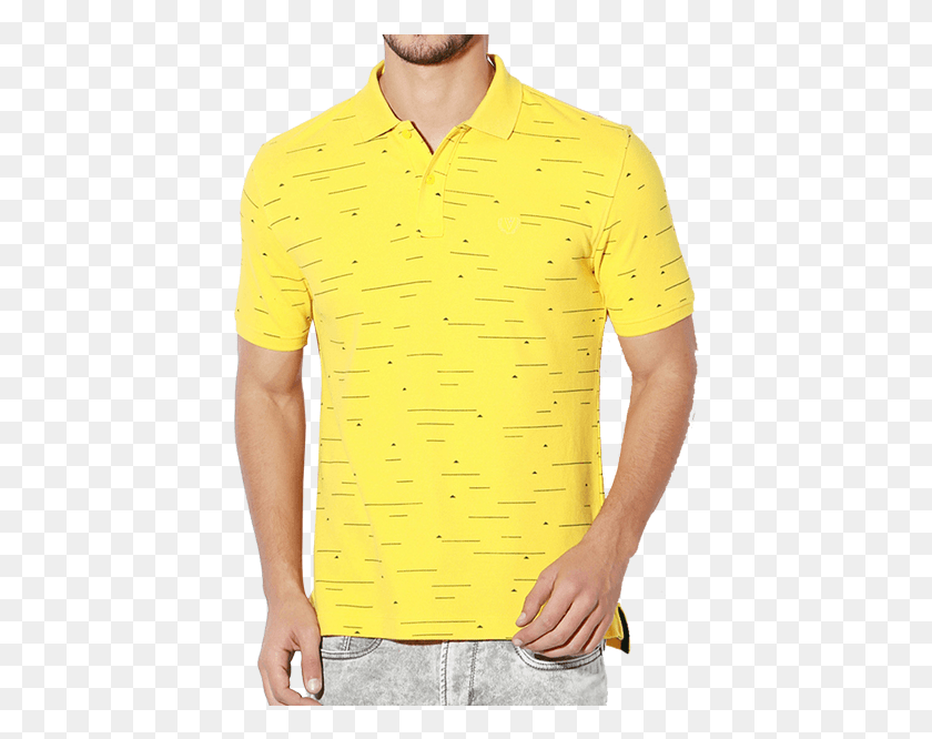 420x606 Van Heusen Sport Men Yellow Printed Polo Collar T Shirt Polo Shirt, Clothing, Apparel, Sleeve HD PNG Download