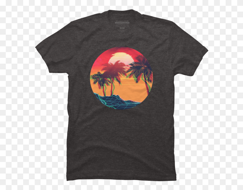 602x597 Vaporwave Landscape With Rocks And Palms T Shirt By Mindofrez Relax Dude Shirt, Clothing, Apparel, T-shirt HD PNG Download