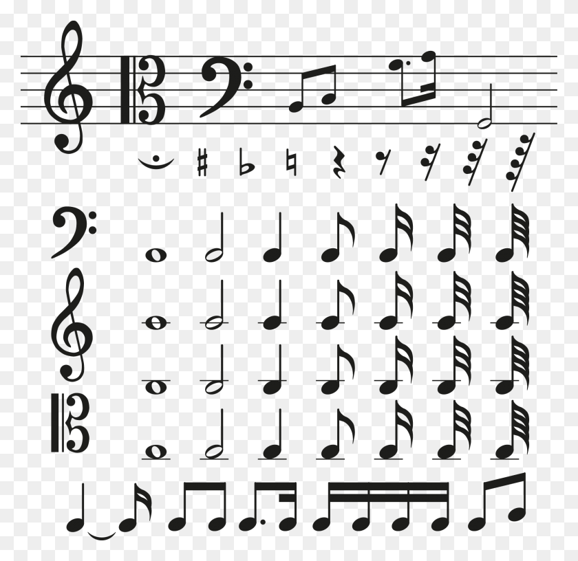 1772x1719 Descargar Png Varios Símbolos Musicales Material G En Nota Musical, Texto, Escritura A Mano, Número Hd Png