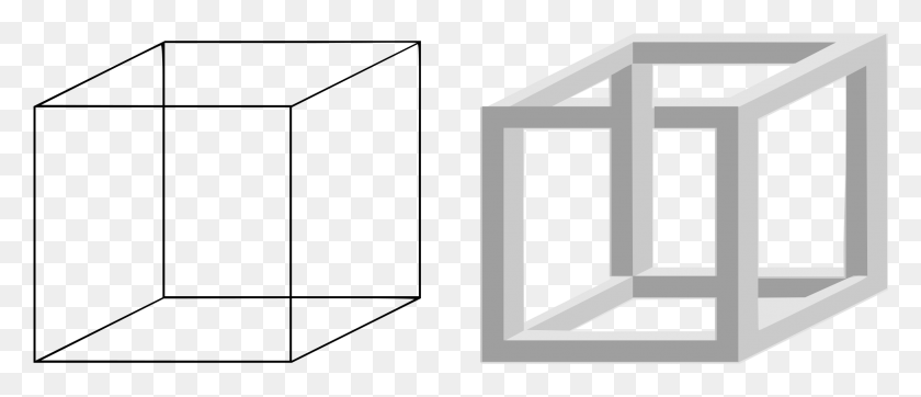 2384x926 Vector Black And White Library Clipart Necker And Impossible Necker Cube, Window, Building, Outdoors HD PNG Download