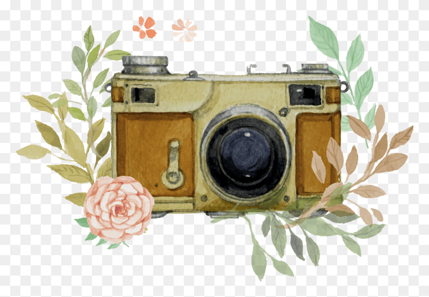1155x774 Vector Camera Watercolor Camera With Flowers, Electronics, Digital Camera, Flower HD PNG Download