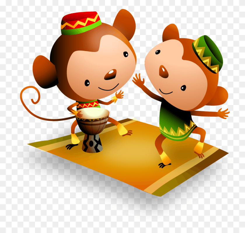1028x974 Vector Cartoon Monkey Cute Dancing Drums 1063978 Transprent Kwanzaa Animals, Diwali, Text, Graphics HD PNG Download