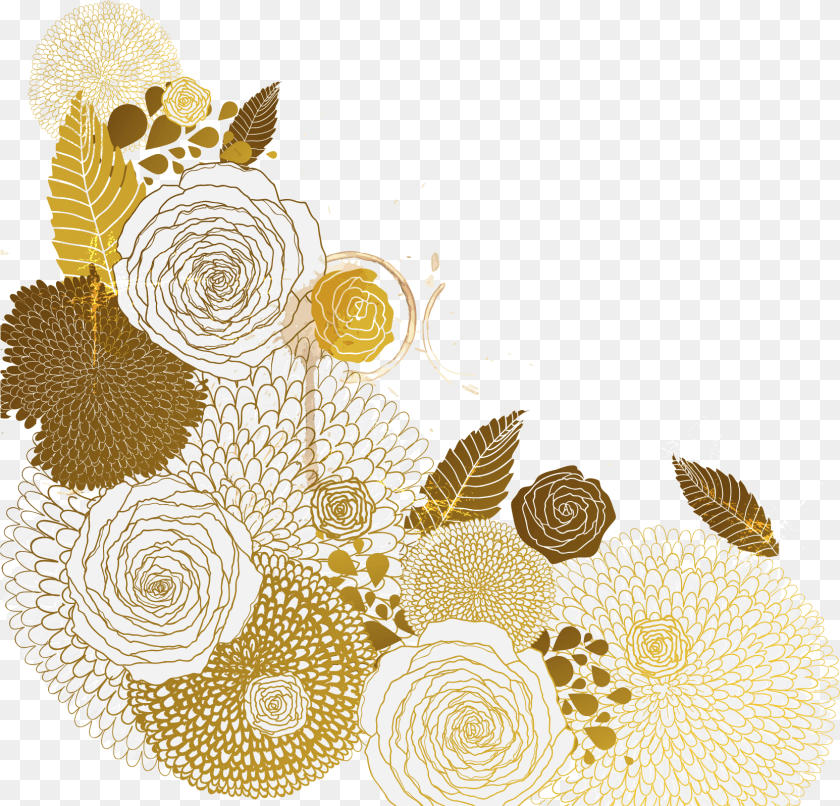 1664x1596 Vector Euclidean Flower Pattern Golden Hd Flower Gold Vector, Art, Floral Design, Graphics, Plant Sticker PNG