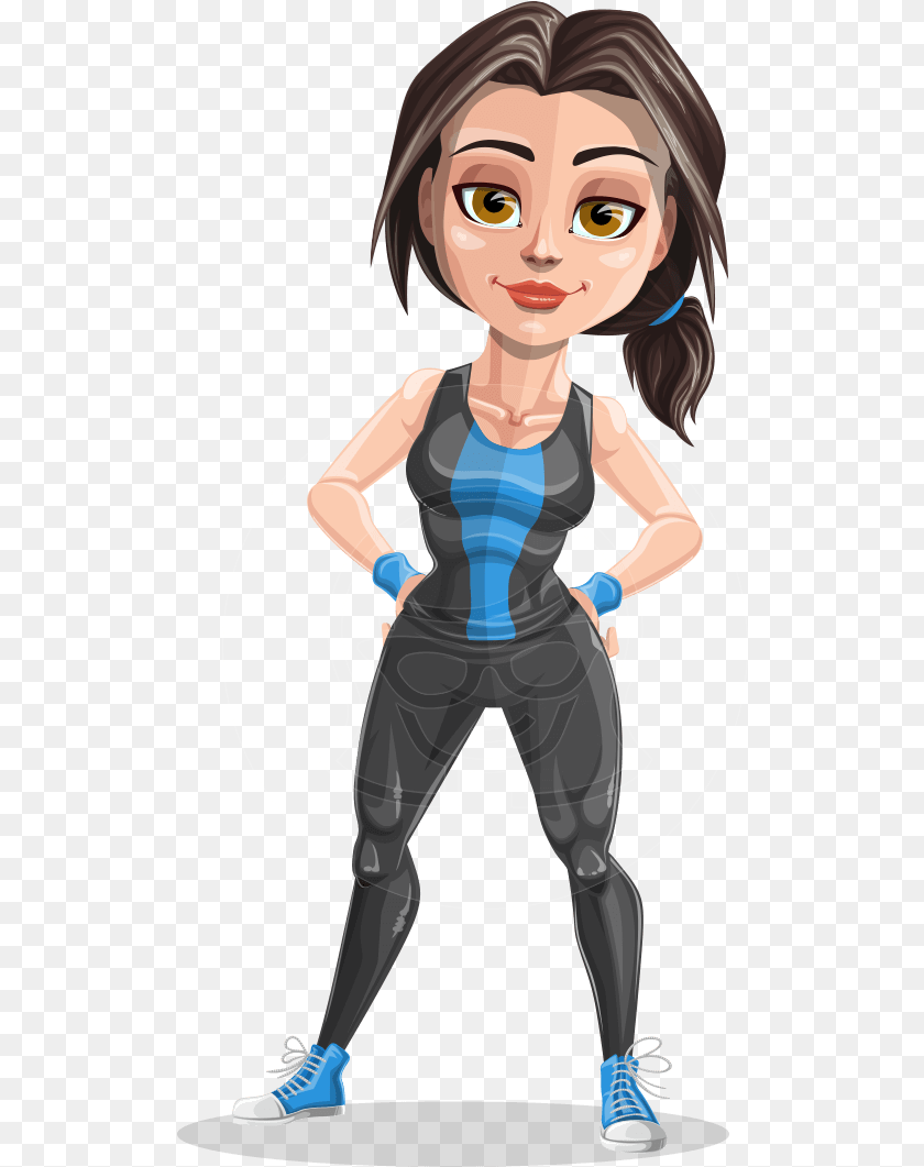 520x1061 Vector Fitness Cartoon Character Fitness Lady Cartoon, Book, Comics, Publication, Clothing Sticker PNG