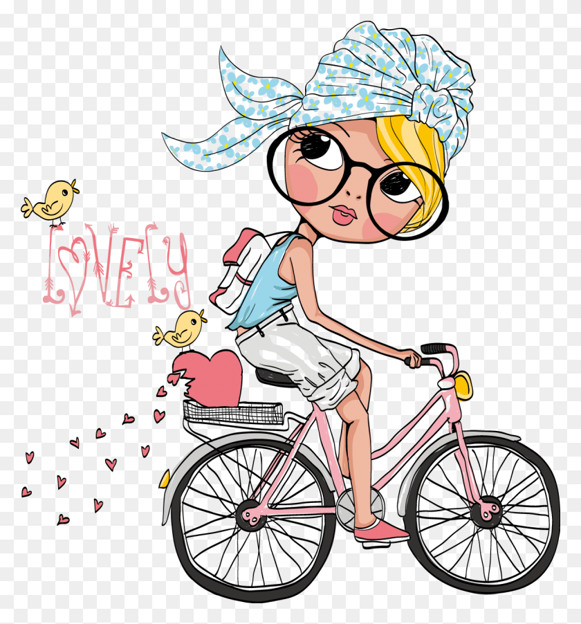 1171x1265 Vector Free Bicycle Clip Art Little Riding Cartoon Girl On Bike, Vehicle, Transportation, Wheel HD PNG Download
