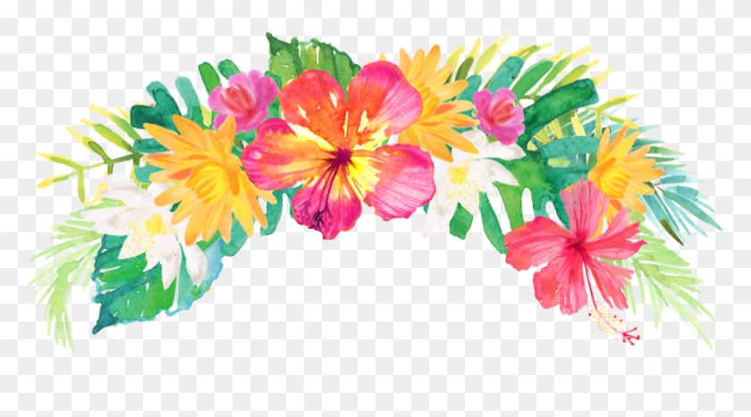 1016x531 Vector Free Summer Palm Flowers Flowercrown Headband Tropical Flower Crown, Graphics, Floral Design HD PNG Download