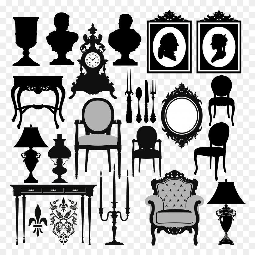 1554x1553 Vector Furniture Silhouettes Vintage Furniture Icon, Stencil, Couch HD PNG Download