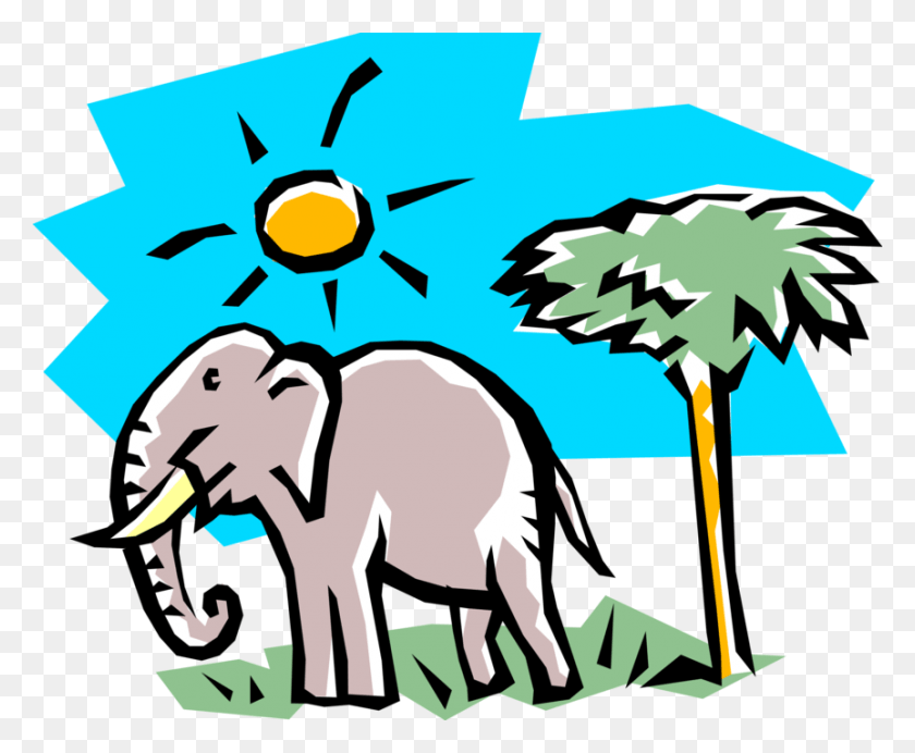 863x700 Иллюстрация Африканского Слона С Солнцем И Индийского Слона, Животное, Дикая Природа, Млекопитающее Png Скачать