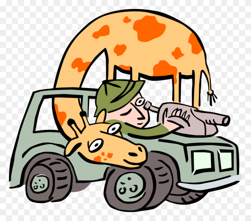 803x700 Vector Illustration Of African Giraffe With Safari Safari Clip Art, Vehicle, Transportation, Outdoors HD PNG Download