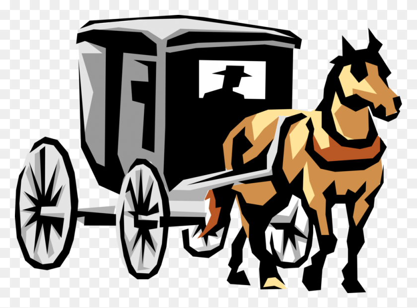 972x700 Vector Illustration Of Amish Pennsylvania Dutch Horse Horse Drawn Carriage Clipart, Vehicle, Transportation, Wagon HD PNG Download