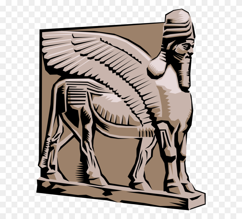 588x700 Vector Illustration Of Ancient Mesopotamian Assyrian Winged Bull, Zebra, Wildlife, Mammal HD PNG Download