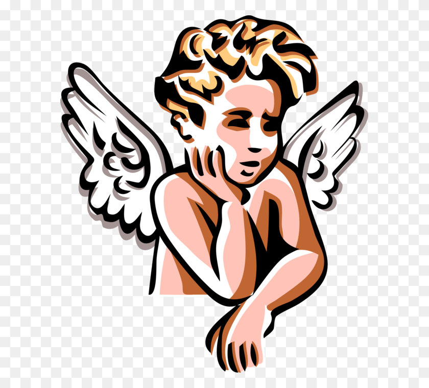 603x700 Vector Illustration Of Angelic Spiritual Cherub Angel Angel, Cupid, Symbol HD PNG Download