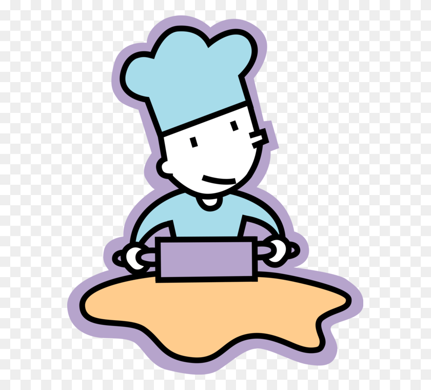 577x700 Vector Illustration Of Baker Rolls Out Dough With Rolling Baker Clipart, Chef, Lawn Mower, Tool HD PNG Download