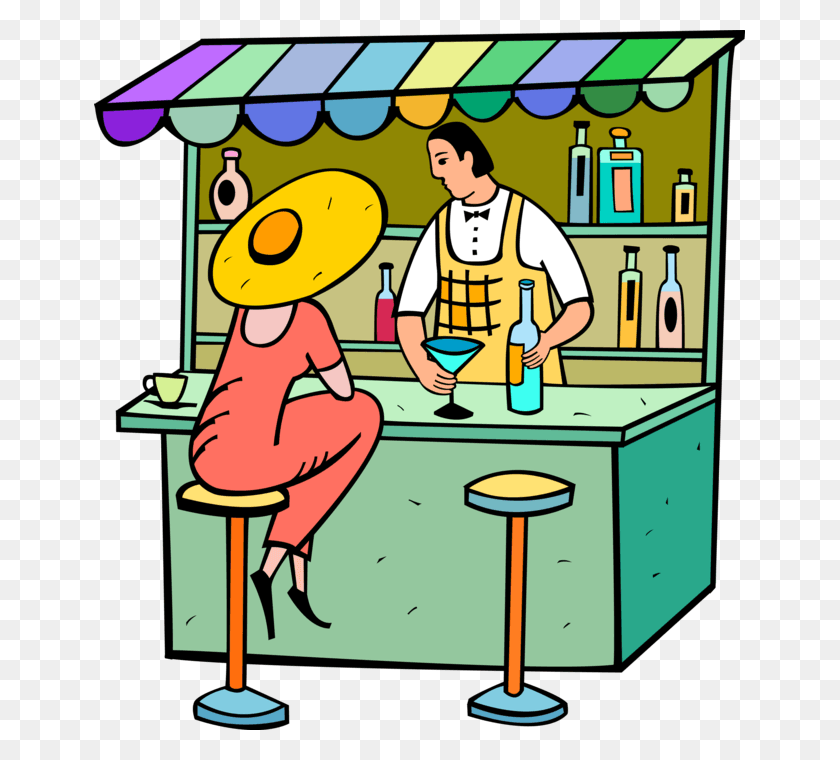 651x700 Vector Illustration Of Barroom Bartender Serves Alcohol Cartoon, Person, Human, Shop HD PNG Download